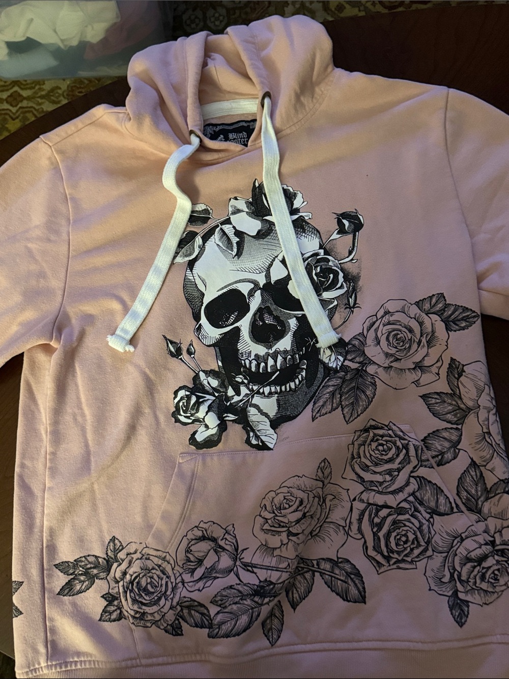 Ladies ' Pink Skull & Rose Pullover Hoodie